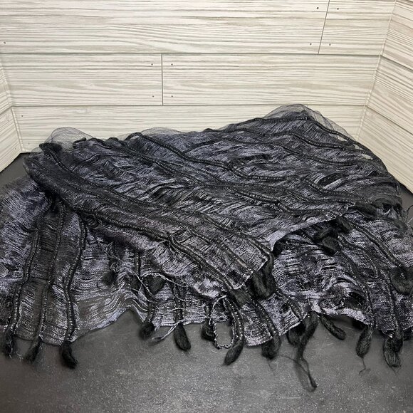 Women's Black Lightweight Sheer Shimmering Fashion Neck Scarf Shawl 65 x 24" - Picture 4 of 5